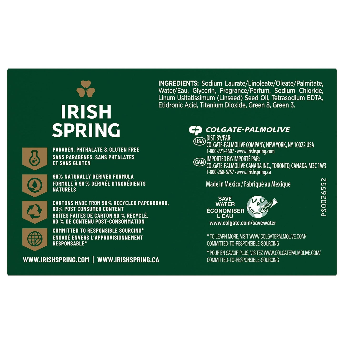 Irish Spring Bar Soap for Men, Original Clean, Smell Fresh and Clean for 12 Hours, Men Soap Bars for Washing Hands and Body, Mild for Skin, Recyclable Carton, 3.7 Ounce - 3 Count (Pack of 8)