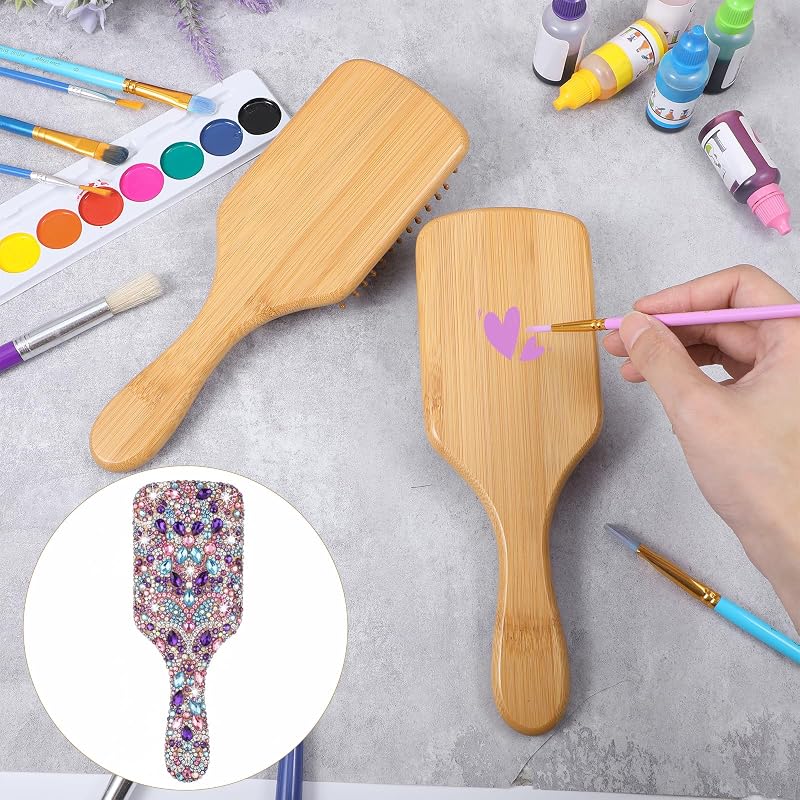 Molain 12 Pcs Bamboo Hair Brush Set - Square Variation Wooden Paddle Bristles Round-Tipped