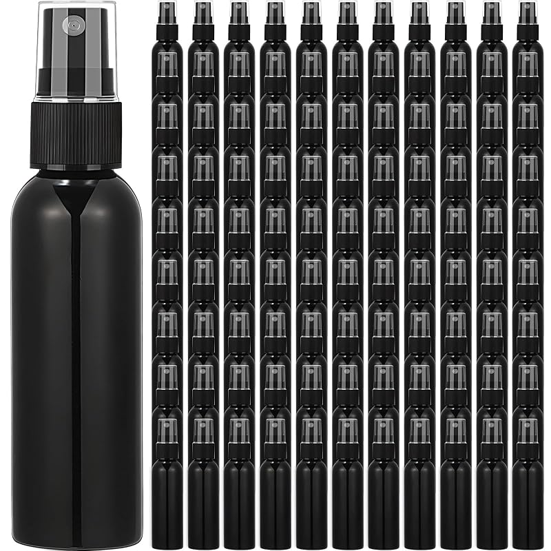 2 oz Refillable Spray Bottles – 100 Pcs Mini Spritzer with Nozzle Covers (Black) — Travel Cosmetic Bottles