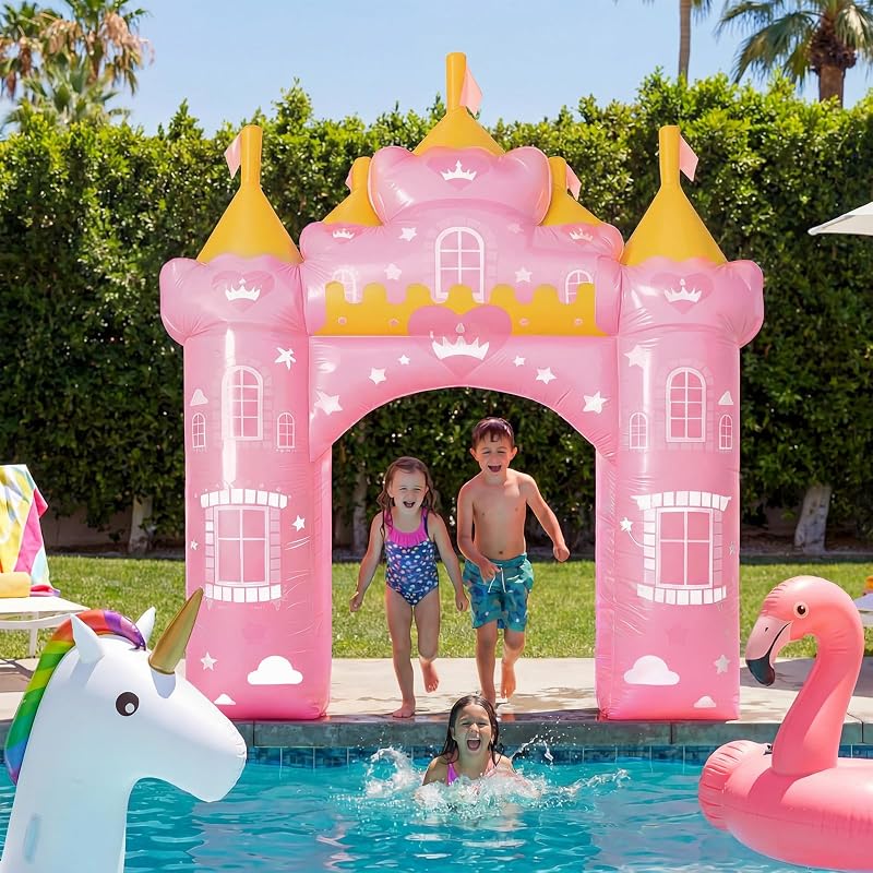 Princess Inflatable Arch 10 ft Pink Castle Outdoor Decor for Birthday Party