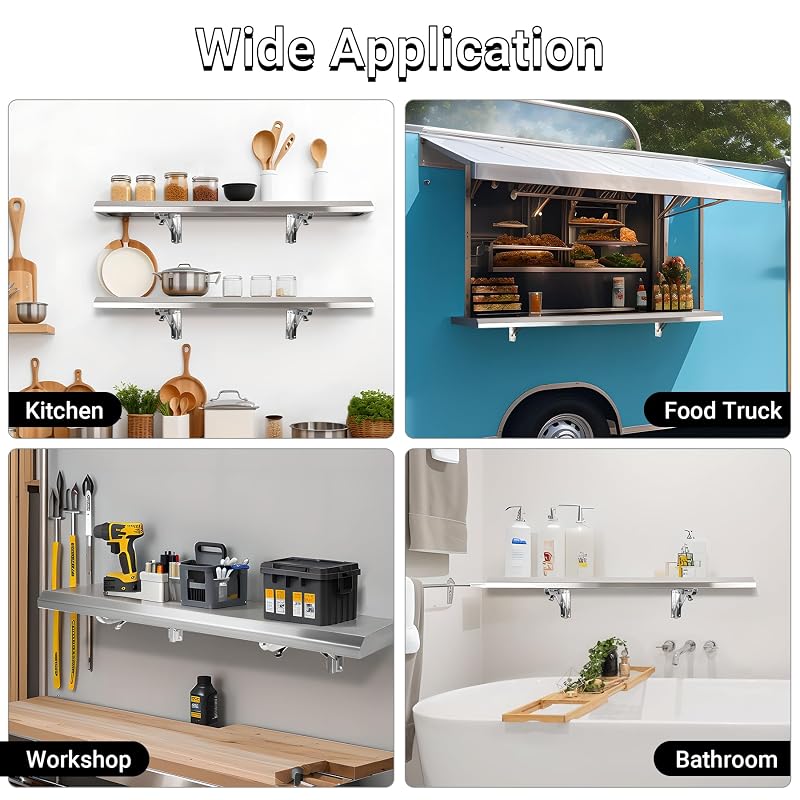 36" x 18" Folding Concession Shelf - Stainless Steel Kitchen/Truck Organizer (Variation: 36" x 18")
