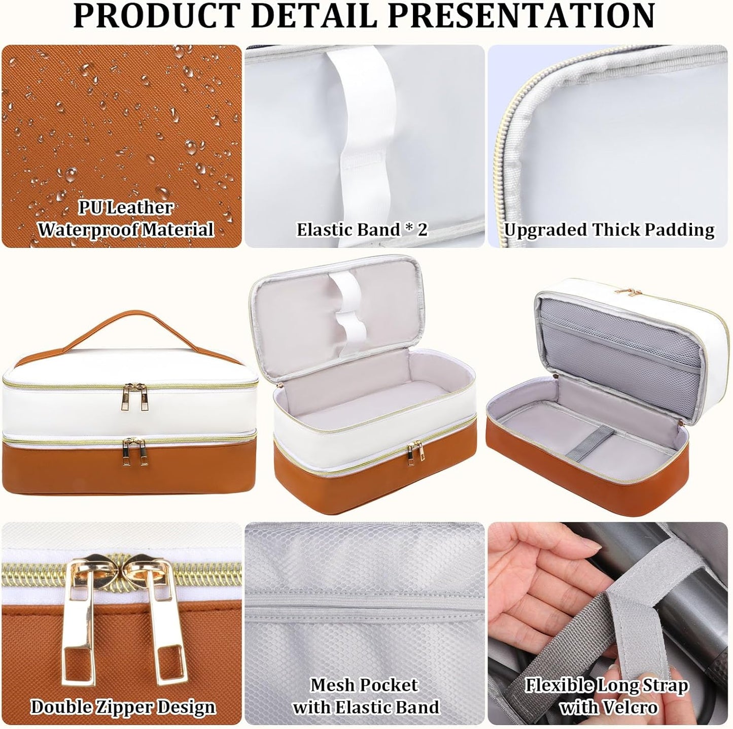 Shark Flex Style Travel Case - Double Layer Waterproof Organizer for Hair Dryer Attachments (Dianthus White)