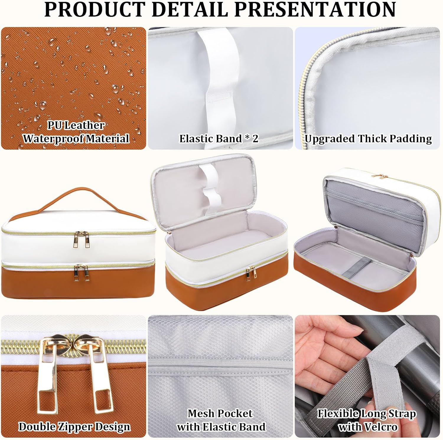 Shark Flex Style Travel Case - Double Layer Waterproof Organizer for Hair Dryer Attachments (Dianthus White)