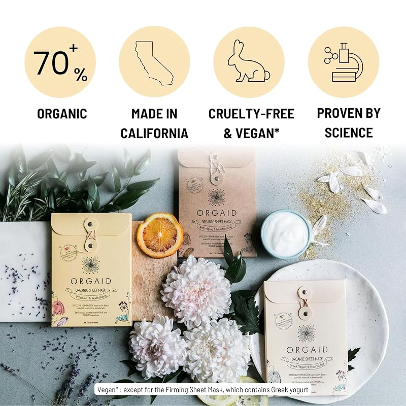 Organic Sheet Mask - Anti-Aging & Moisturizing, 4-Pack, Made in USA