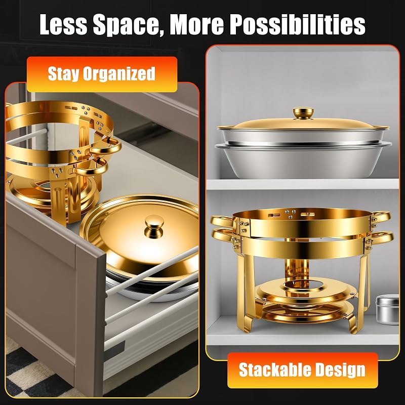 Chafing Dishes Buffet Warmer Set, 4 x 2/4 Pack 4.5QT Stainless Steel Gold Variation: Gold+4pack