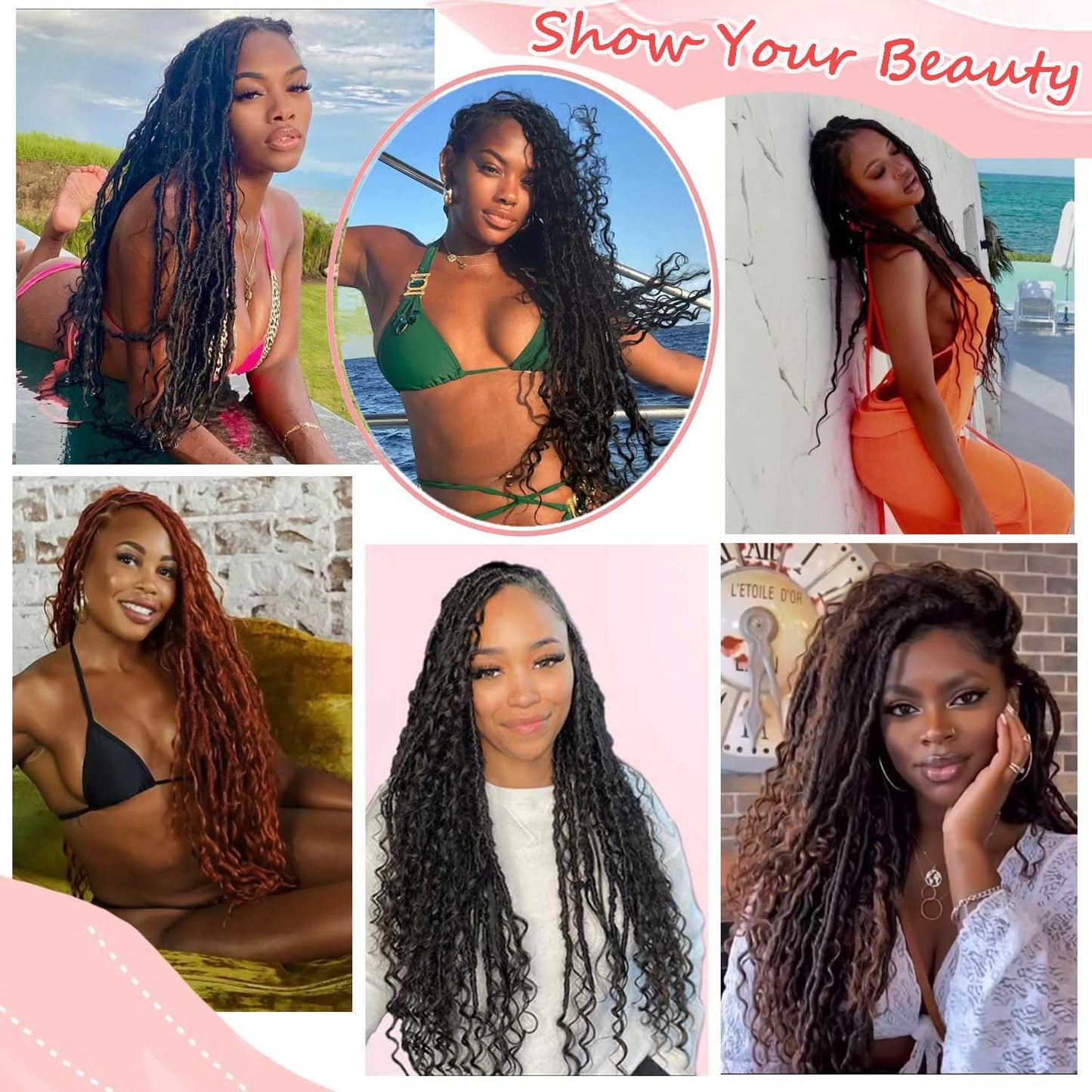 Boho Faux Locs Crochet Hair 24 Inch 8 Packs Soft Locs Curly Ends Bohemian Goddess Locs Crochet Hair for Black Women (1B, 24 Inch(pack of 8))