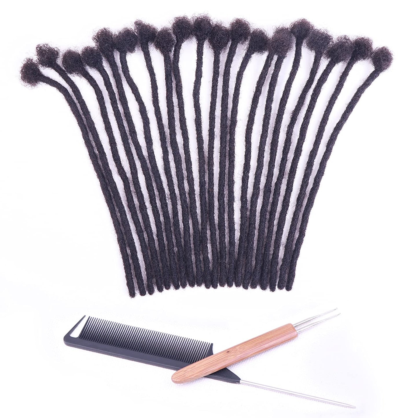 100% Real Human Hair Dreadlock Extensions, ADIASAI 0.4cm Thickness 10 Inch 10 Strands Can Be Dyed and Bleached Full Hand-made Loc Extensions for Men Women Kids 100% Unprocessed Natural Black