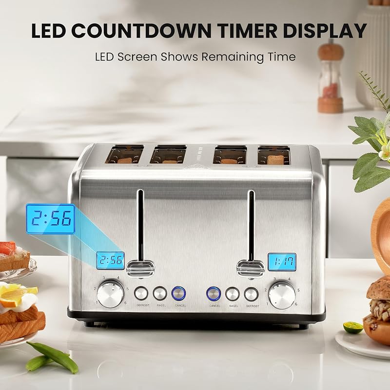 Countdown 4-Slice Toaster with Extra Wide 1.5" Slots, Bagel/Defrost/Cancel - Silver, 1650W