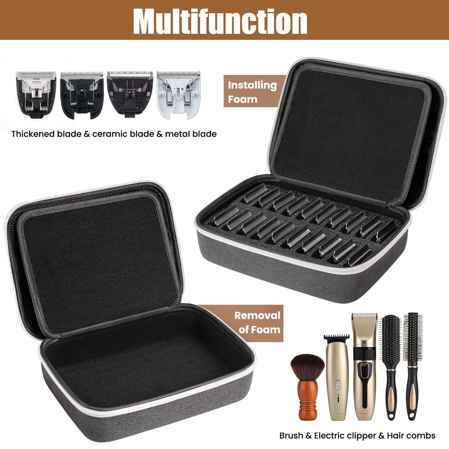 Noverlife Hair Clipper Guard Blades Holder Case, Barber Guard Storage Bag for 20 Metal Blades Hard Storage Travel Case