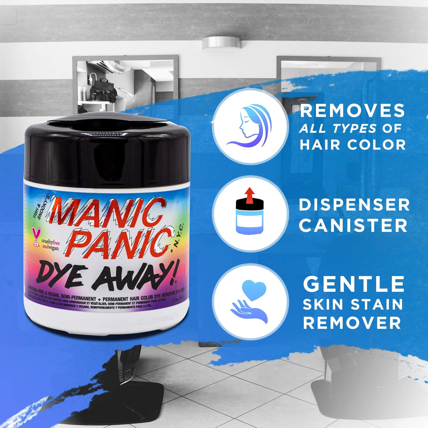 MANIC PANIC Dye Away Hair Dye Remover Wipes - Ammonia-Free Hair Color Remover Wipes for Adults - Removes Semi-Permanent & Permanent Color from Skin - Vegan & Cruelty-Free (50 Count)