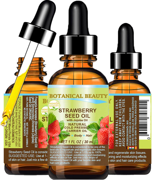 Botanical Beauty STRAWBERRY SEED OIL 100% Pure Natural Moisturizer. Cold Pressed Carrier oil. 1 Fl.oz.- 30 ml. For Face, Skin, Hair, Lip, Nails. Rich in Omega-3, Vitamin C, Vitamin E