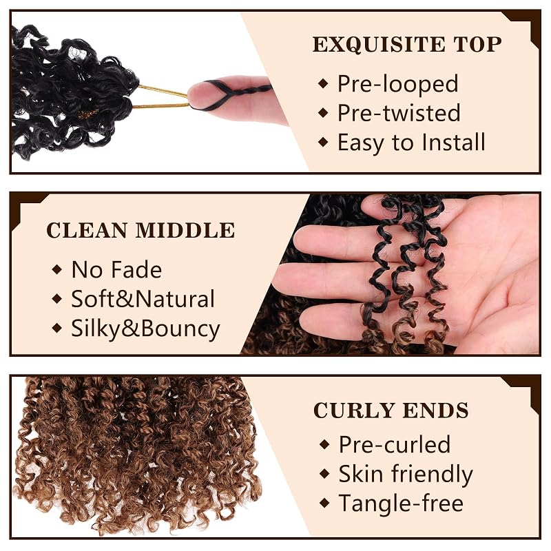 COOKOO 10 Inch Ombre Yanky Twist Crochet Hair - 1B/30#, 8 Packs (Variation: 1B/30#+10 Inch)
