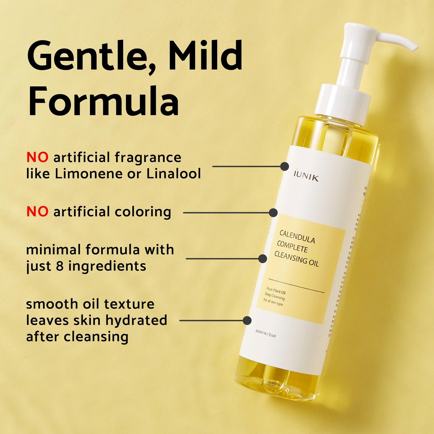 IUNIK Calendula & Jojoba Oil-Infused Vegan Cleansing Oil – Gentle Blackhead Melting & Makeup Remover Facial Cleanser w/Plant-based Oils Korean Skincare