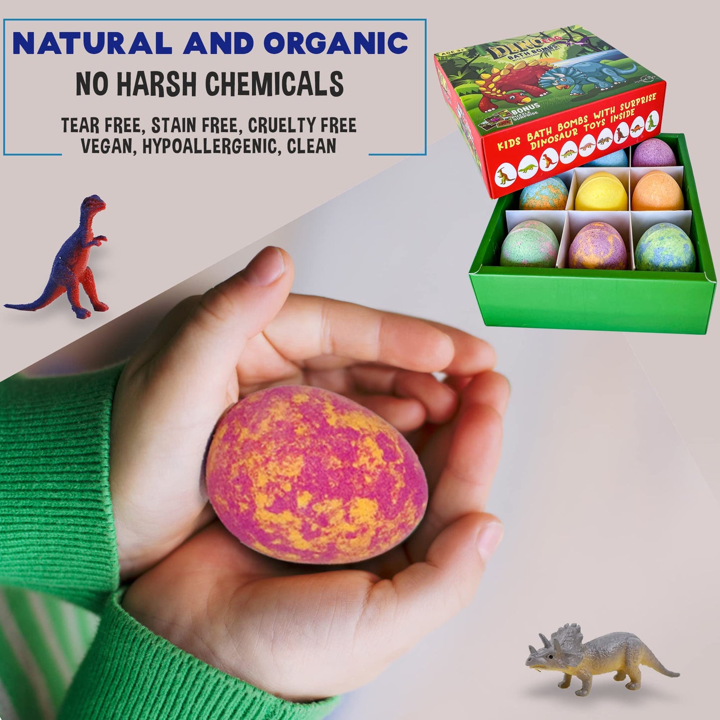 Bath Bombs for Kids with Surprise Toys Inside Plus Dinosaur Puzzle - 9 Organic Dino Egg Bath Bombs, Gentle and Kids Safe, Fizzy Balls with Rich Bubbles, Stocking Stuffers Christmas Gifts for Kids