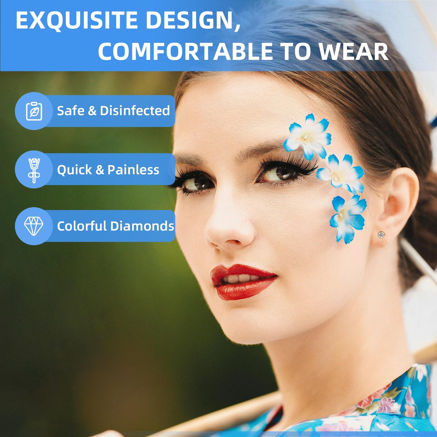 Get the Perfect Ear Piercing with 24Pcs Premium Ear Piercing Kit - Includes 8 CZ Diamond Earrings and 8 Easy-to-Use Self Ear Piercing Gun - Safe and Painless