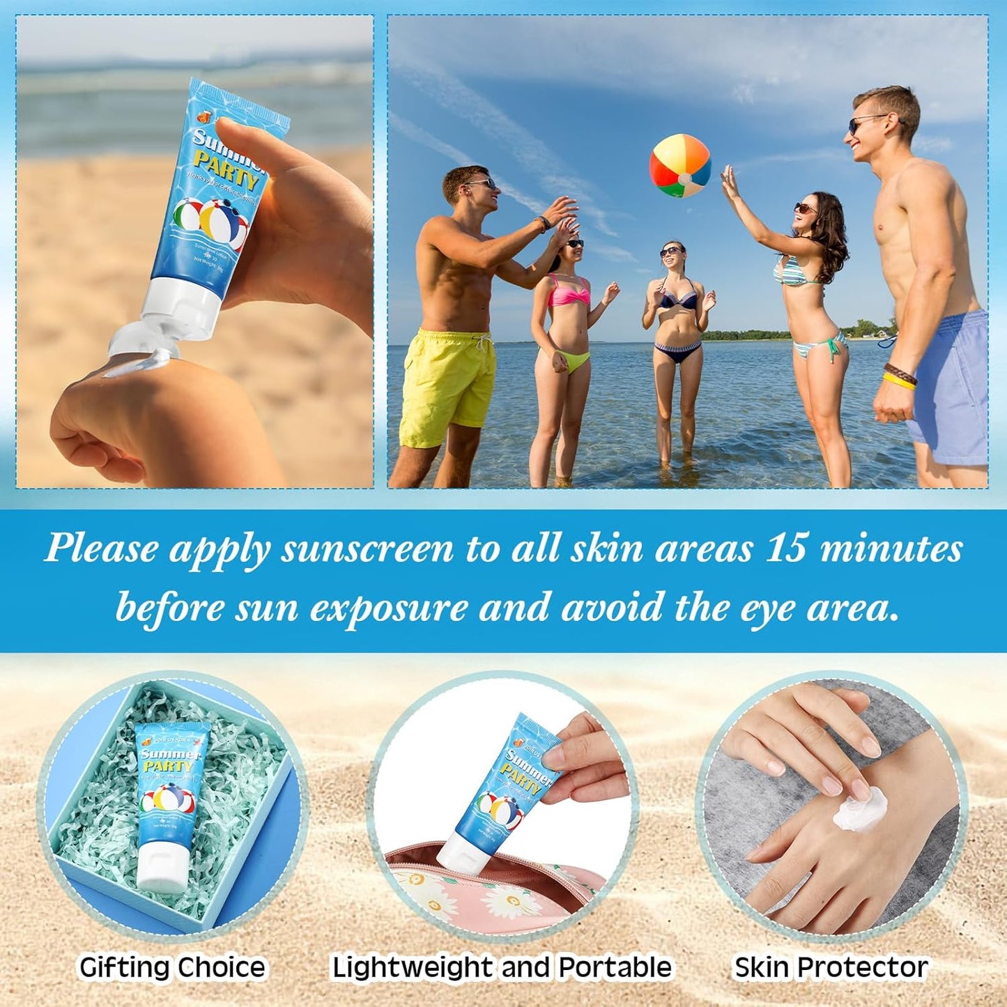 12-Pack SPF 30 Mini Sunscreen Lotion - Travel Size, Water Resistant, Perfect for Wedding Favors & Summer Gifts