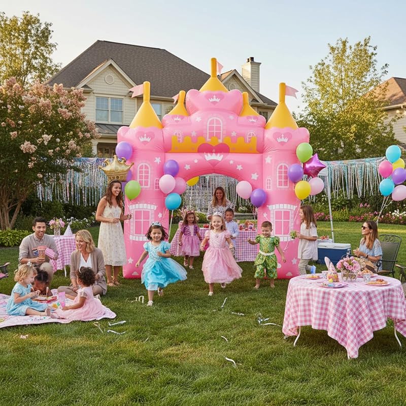 Princess Inflatable Arch 10 ft Pink Castle Outdoor Decor for Birthday Party