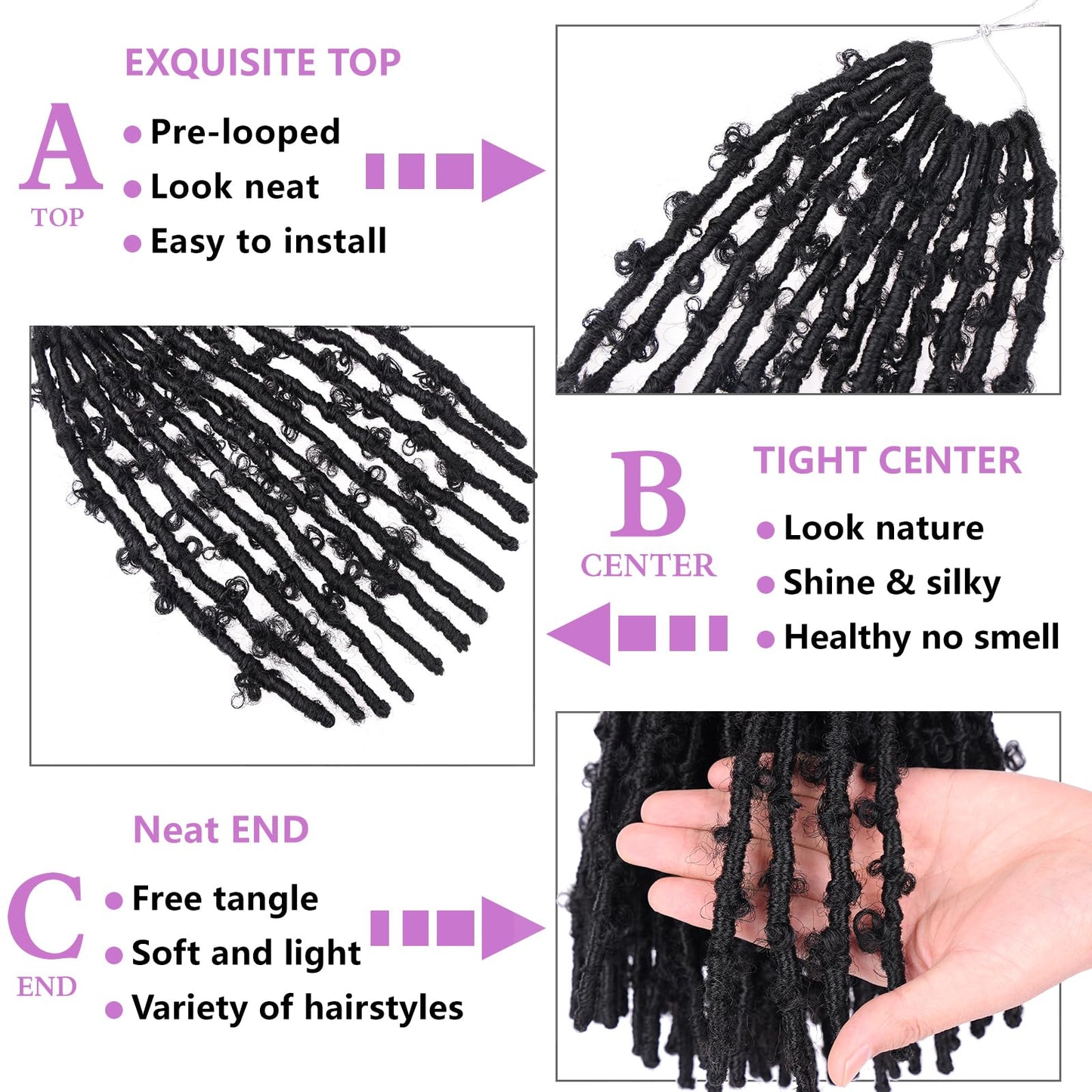 ZRQ Butterfly Locs Crochet Hair Short 6 Packs Black Crochet Bob Hair 8 Inch Messy Distressed Faux Locs Crochet Braids Pre-twisted Soft Locs Hair for Women #1B