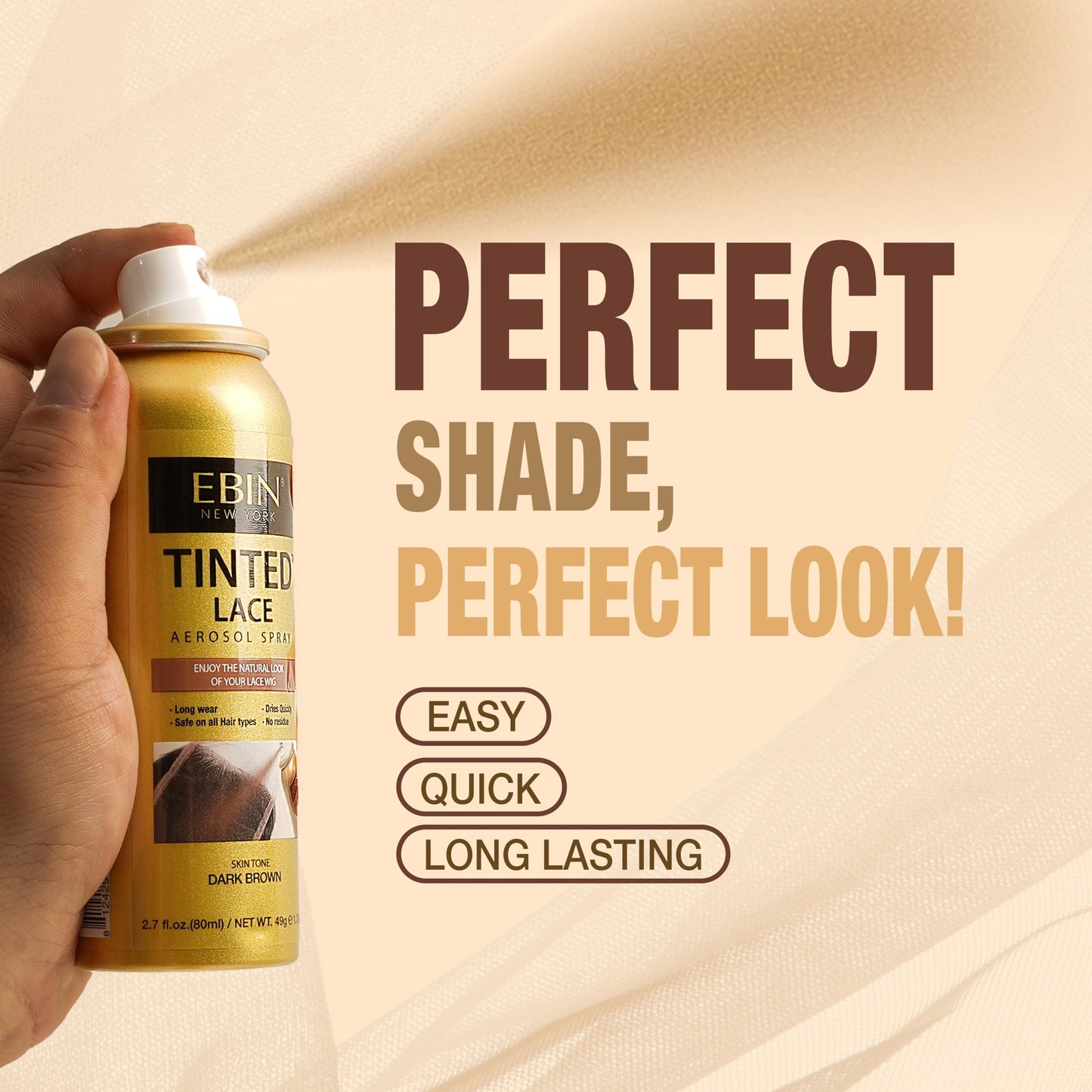 Tinted Lace Spray - Light Beige 2.7fl.oz/80ml | Seamless Lace Blending, Quick-Dry Formula, Natural Finish for Lace Front Wigs