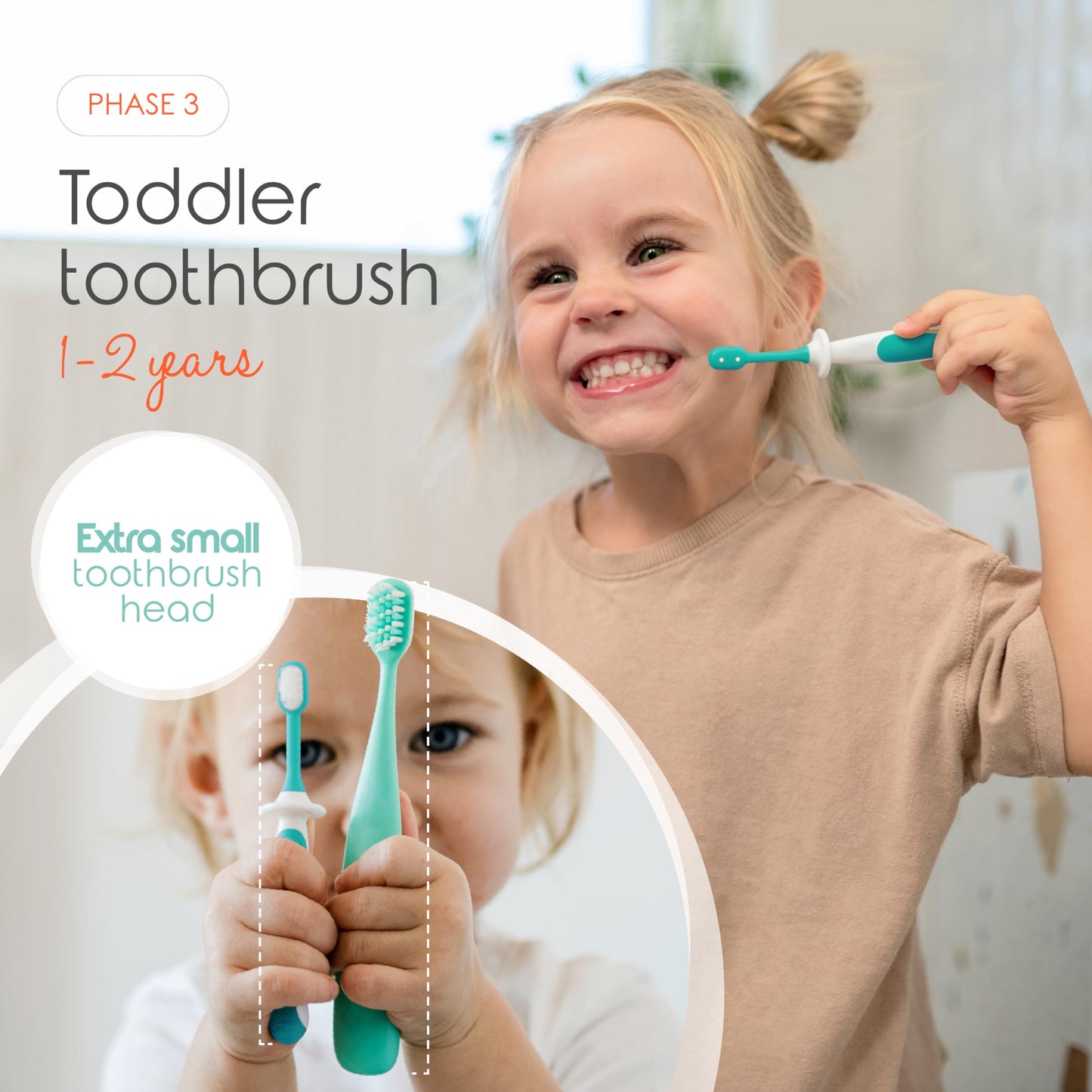 Cherish Baby Care Baby Toothbrush & Toddler Toothbrush Set (0-2 Years) - BPA-Free & Safety-Tested, 2023 Award Winner, Food-Grade Silicone (Teal)