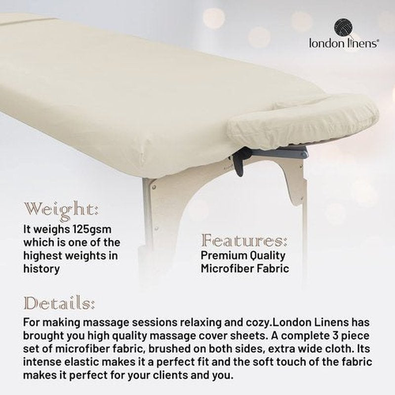 LONDON LINENS Soft Microfiber Massage Table Sheets Set 3 Piece Set - Includes Massage Table Cover, Massage Fitted Sheet, and Massage Face Rest Cover (Cream)