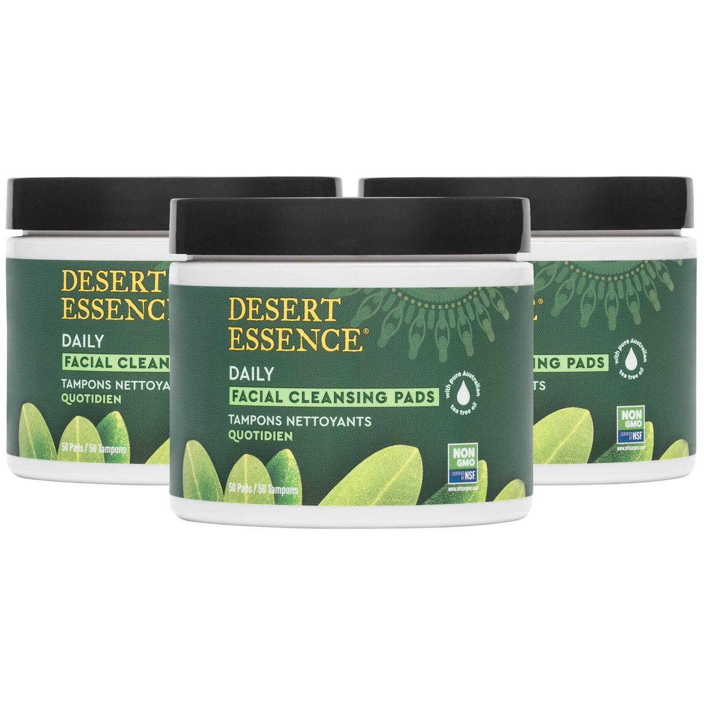 Desert Essence Natural Tea Tree Oil Facial Cleansing Pads - 50 Count - Pack of 3 - Face Cleanser - Soothes & Calms Skin - Makeup Remover Pads - Removes Oil & Dirt - Great for Travel - Essential Oils