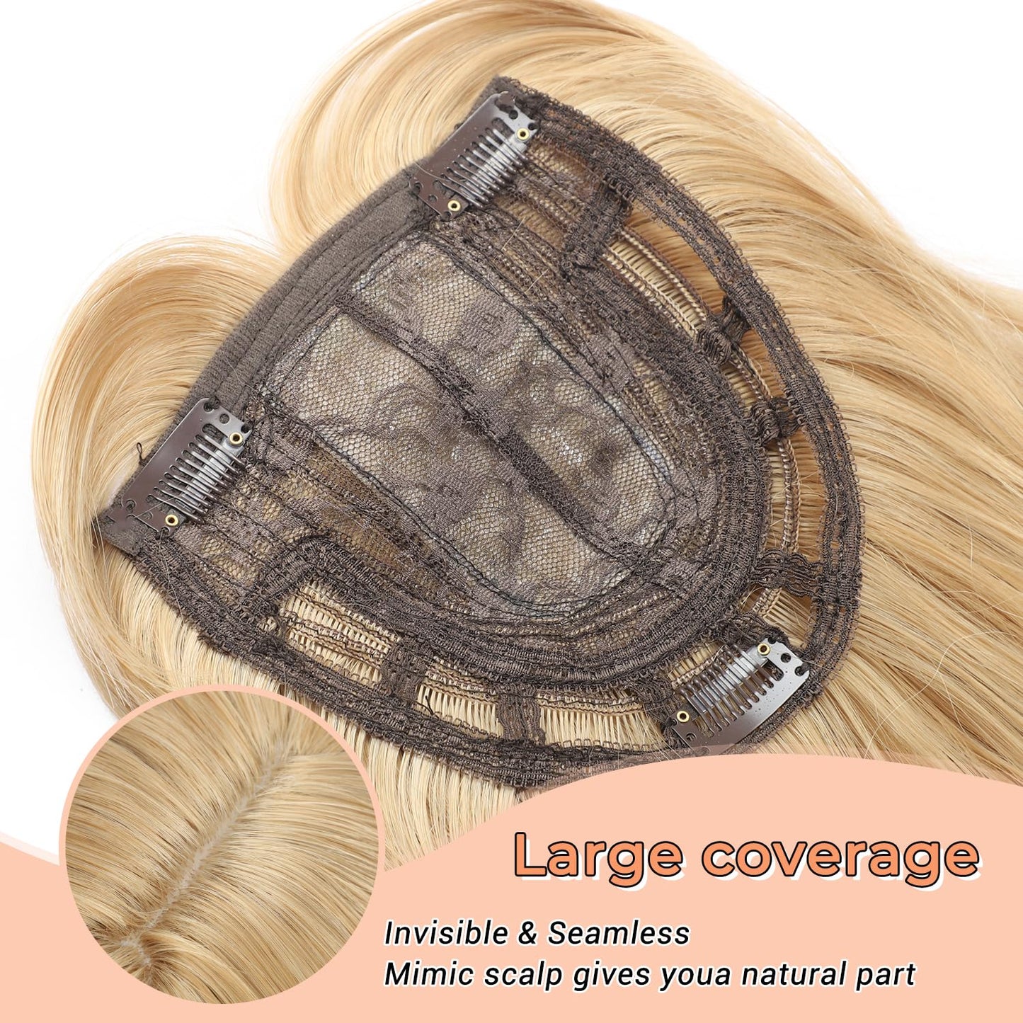 TYQ Hair Toppers for Women with Thinning Hair 14 Inch, 360° 3D Synthetic Curly Wavy Wispy Clip in Bangs（Dark Root to Blonde）