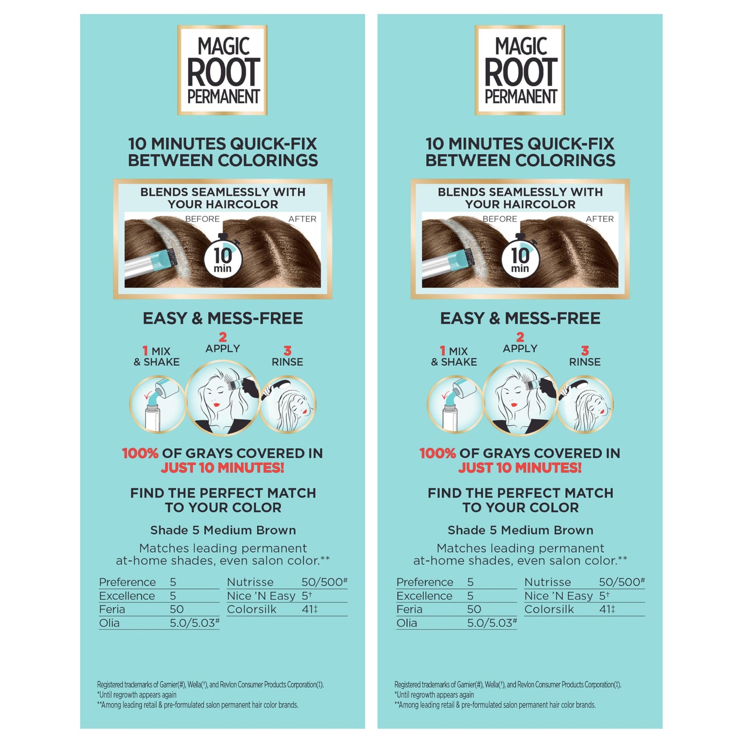 L’Oréal Paris Magic Root Permanent Hair Color, 10 Minute Hair Dye Kit to Rescue Roots with 100% Gray Hair Coverage, 5 Medium Brown, 2 Pack (Packaging May Vary)