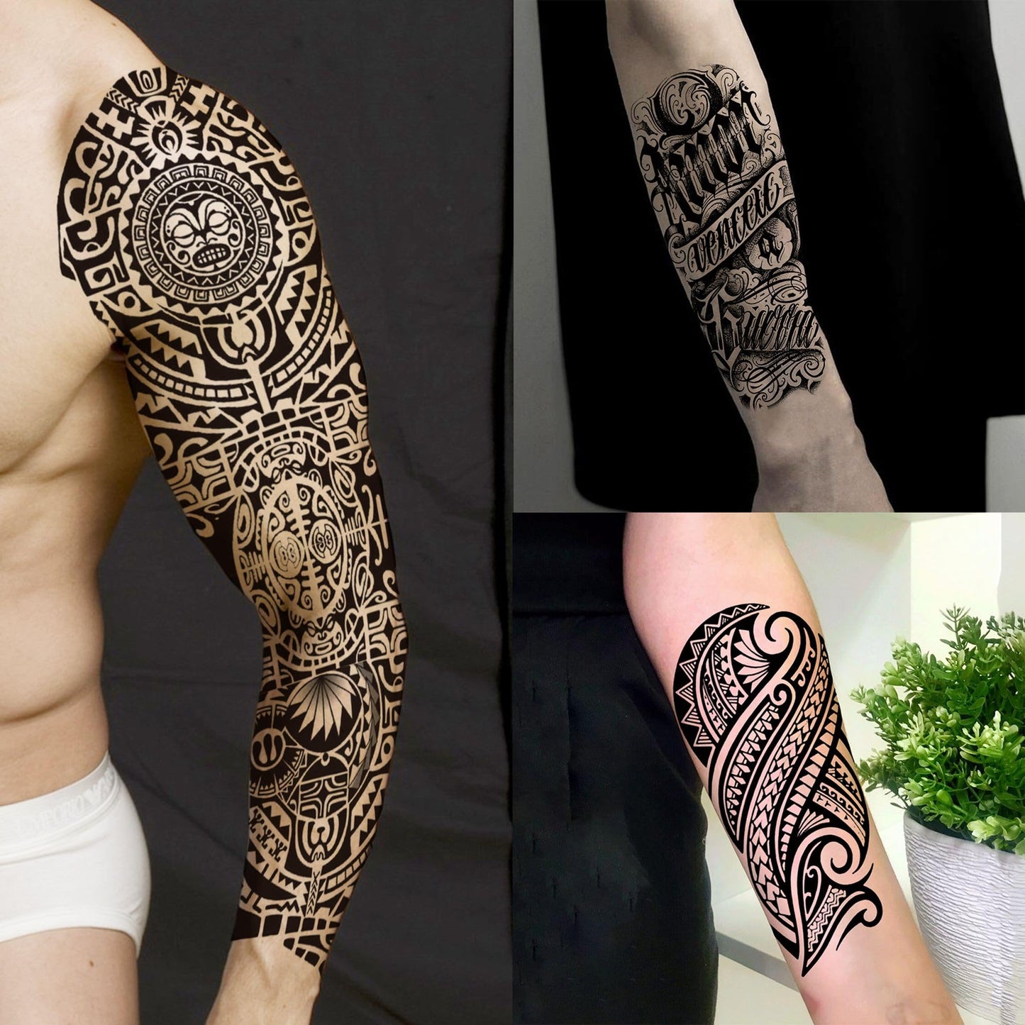 20 Sheets Maori Extra Large Full Arm Temporary Tattoos For Men Adults, 8 Sheets God Totem Armband Fake Sleeve Tattoos For Women, Long Lasting Temp Bulk Tribal Halloween Black Letter Tattoo Stickers