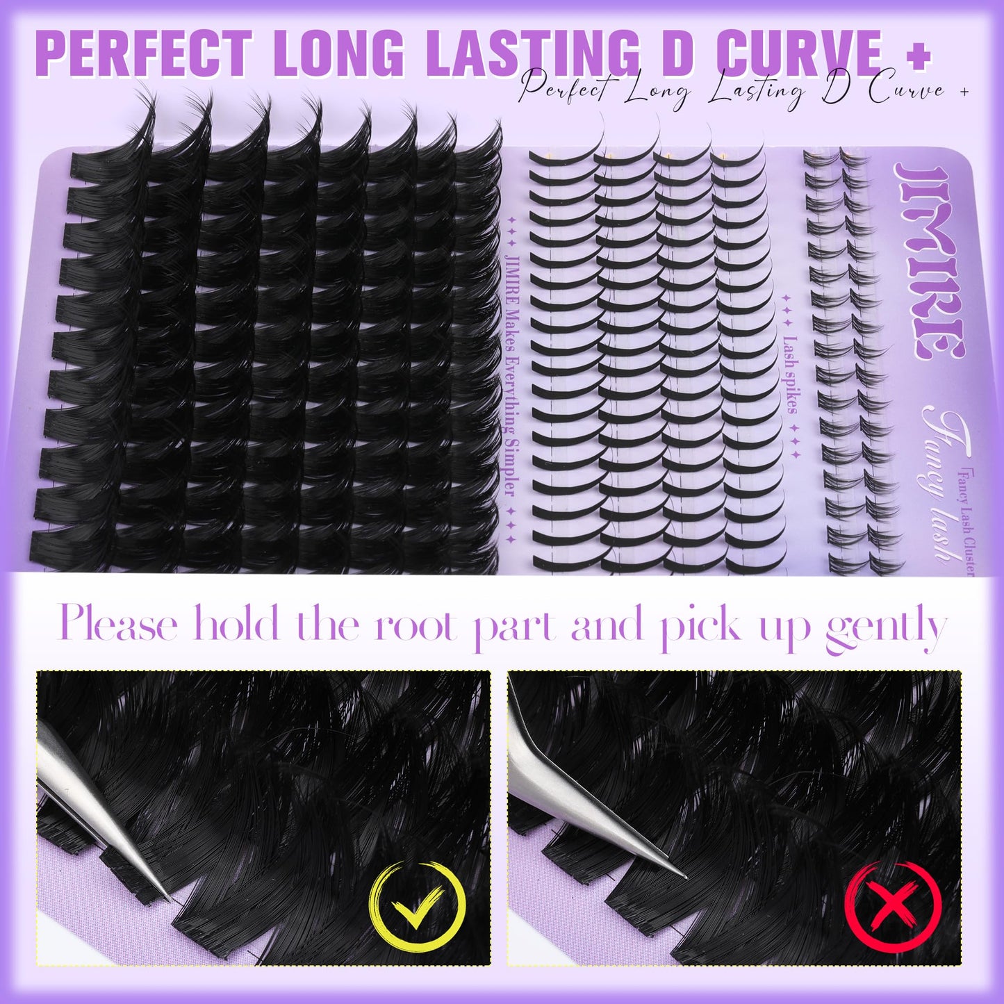 JIMIRE Volume Lash Clusters 12-18MM D Curly Thick Mink Cluster Eyelash Extensions with Spiky Wispy Lash Clusters and Bottom Lashes Extensions 216Pcs DIY at Home