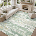 DCX Washable Abstract Area Rug 8x10 - Non-Slip, Sage Green, 1/4" Pile — Variation: Green & White+8' x 10' (Rectangular)