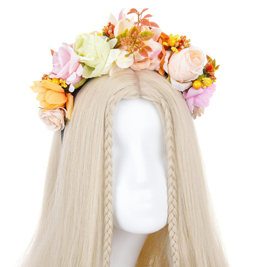 KorViSHOW Mexican Flower Crown Headband - Mexican Rose Floral Crown Headpiece Cinco De Mayo Hair Accessories for Women Girls Dia de los Muertos Costume Halloween Cosplay Fiesta Party