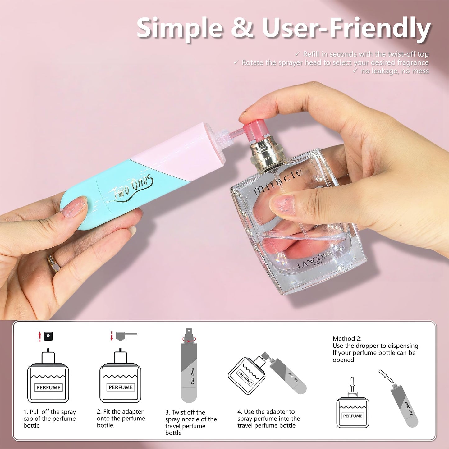 ONROCL Travel Perfume Bottle Refillable - 2 in 1 Dual Sprayer, 5ml+5ml Leak-Proof Portable Perfume Atomizer for Women & Men, Perfect for Travel, Gym, Office, Compact & Stylish Fragrance Container