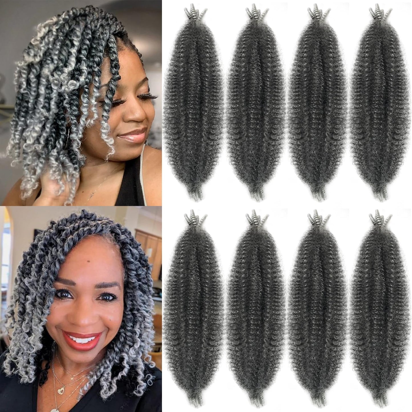 Grey Springy Afro Twist Hair 8 Packs Cuban Twist Hair 16 Inch Marley Twist Braiding Hair Soft Wrapping Hair for Soft Locs Gray Pre Fluffed Spring Afro Kinky Twist Braiding Hair Extension…