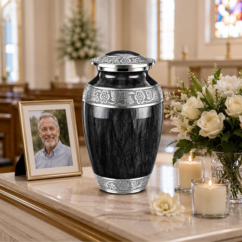 Wc Black Large Aluminum Urn for Adults – Watercolor Finish with Velvet Bag (Variation: Wc Black+Large)