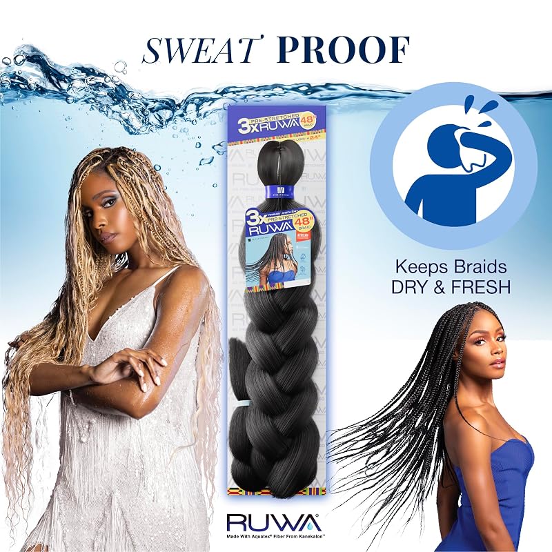 Sensationnel Ruwa Pre-Stretched Braiding Hair 48in, 5 Pack - 1B Off-Black (Variation: 1B OFFBLACK+5 pack)