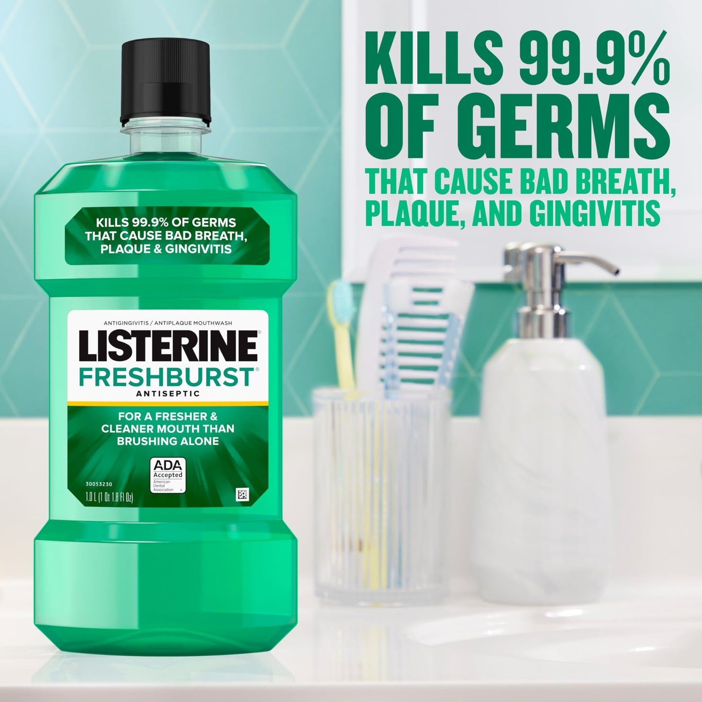 Listerine Freshburst Antiseptic Mouthwash with Germ-Killing Oral Care Formula to Fight Bad Breath, Plaque and Gingivitis, 500 mL (Pack of 2)