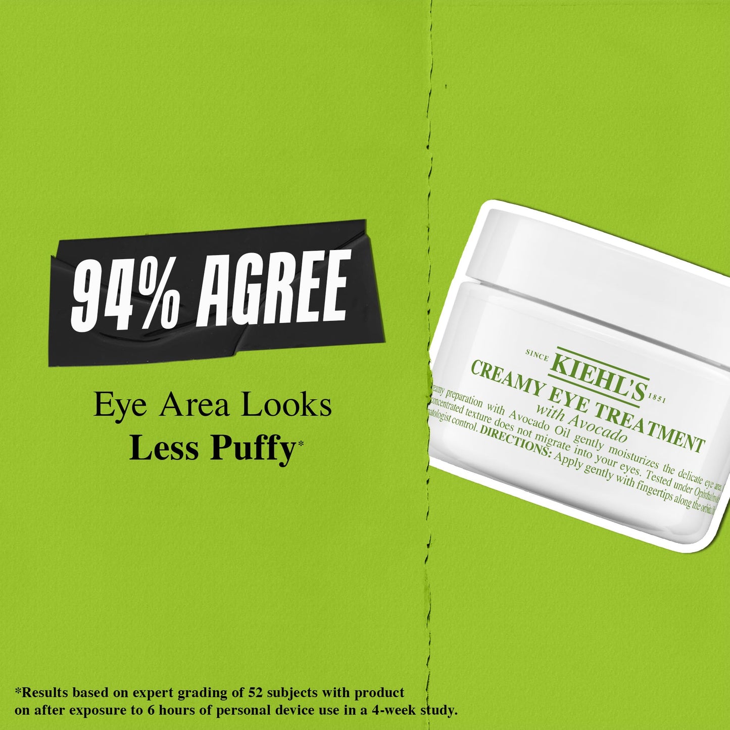 Kiehl's Avocado Eye Treatment, Nourishing and Hydrating Eye Cream, Avocado Oil and Caffeine to Energize and Invigorate Skin, Tired Eyes, 99% Naturally Derived Formula - 0.5 fl oz