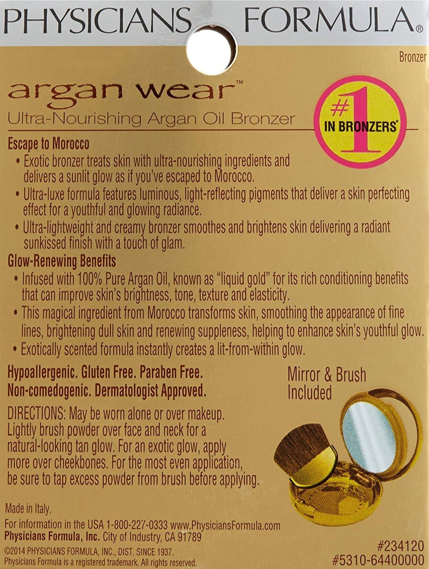 Physicians Formula Argan Wear Ultra-Nourishing Argan Bronzer, Bronzer, 0.38 Ounce
