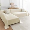 Beige XX-Large 2-Piece L-Shape Chenille Couch Cover Set for Sectional