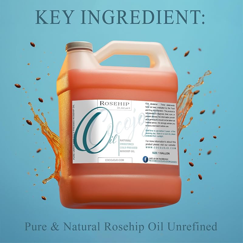 Rosehip Seed Oil, Cold Pressed & Unrefined, 1 Gallon (128 Fl Oz) – Cocojojo