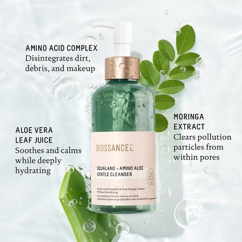 Biossance Squalane + Amino Aloe Gentle Cleanser. Foaming Gel Face Wash to Deeply Clean Pores and Remove Makeup. Hydrating, Non-Stripping Formula (6.76 fl oz)