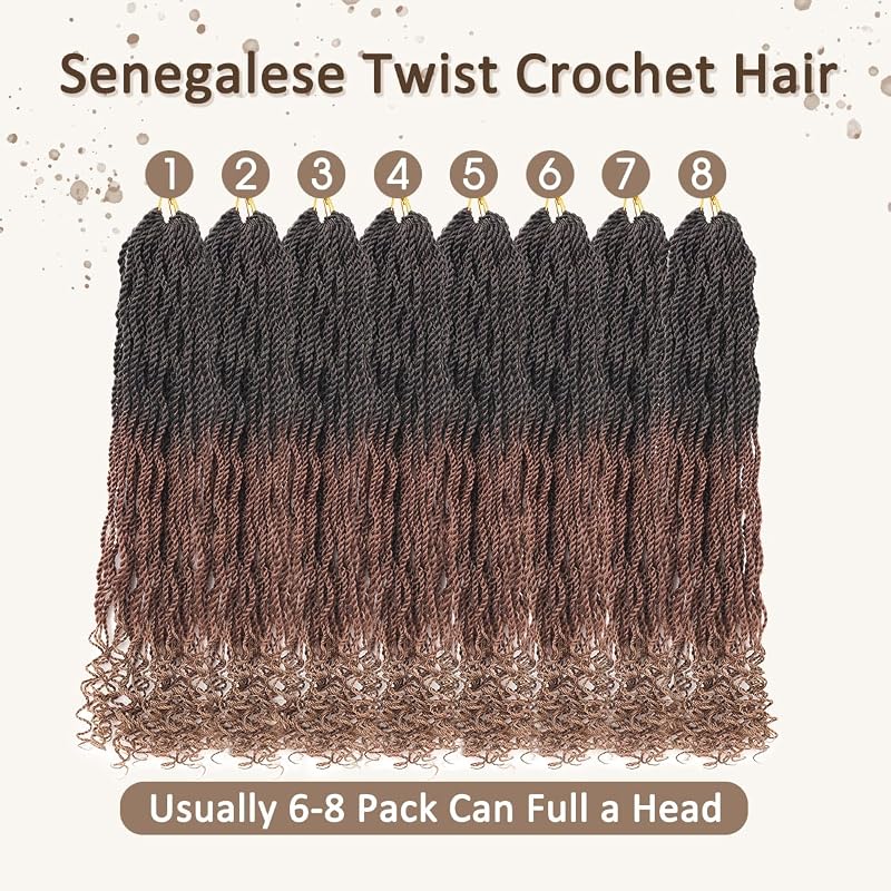 6 Inch Senegalese Twist Crochet Hair 8 Pack Pre-Looped Synthetic Havana Twist 1B3027#