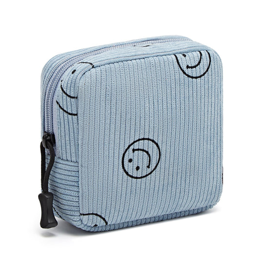 ZOEMTIU Small Makeup Bag for Purse,Mini Cosmetics Bag cute Zipper corduroy Cosmetic Pouch Storage Pouch Travel Toiletry Organizer for Women Girls(Smiley Face,Blue)