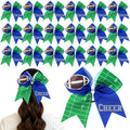Blue Football Cheer Hair Bows 7" x20 Glitter Cheerleading Bows Variation: Blue