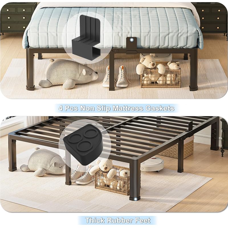 Variation of THIS listing: 14 Inch Full Size Bed Frame with Round Corner Legs, Headboard Holes, Noise-Free Steel Slat Platform