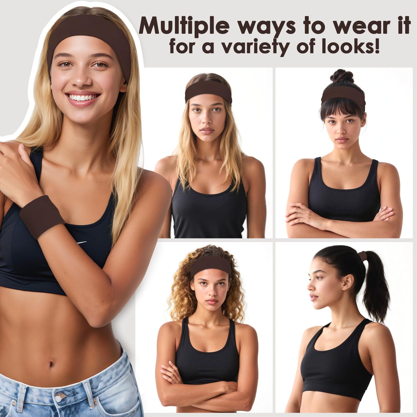 8 Pack Headbands for Women Non Slip - Stylish Sports Hair Bands for Women's Hair - Soft Cotton Cloth Stretchy Headbands for Women for Yoga, Outdoor Exercise Running