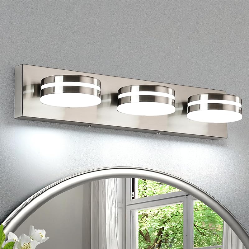 Dimmable 24in Brushed Nickel Vanity Light — 3-Light Over Mirror, 5500K LED, 350° Rotating Heads