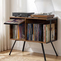 Flip Top Record Player Stand with 150-Album Capacity, Rustic Brown + 2-Tier (Variation)