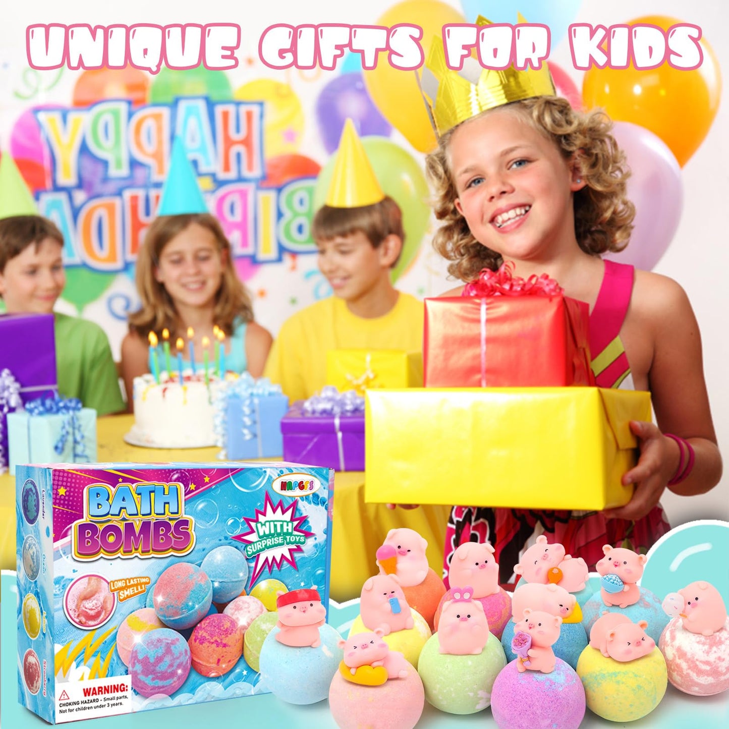 HAPGFS Bath Bombs for Kids with Surprise Inside Kids Organic Bath Bombs Set with Pig Toys Inside for Girls Boys Ideal Christmas Birthday Easter Gift